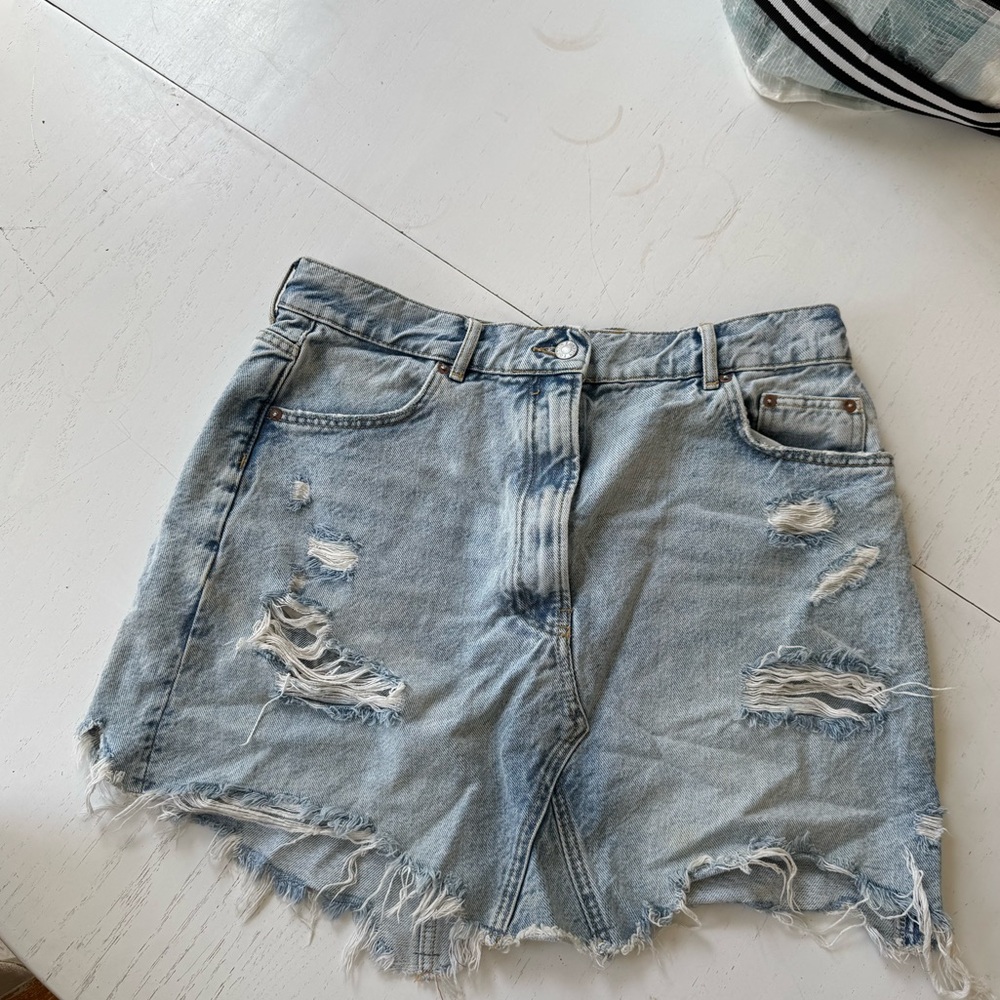 pilcro Distressed Denim Mini Skirt